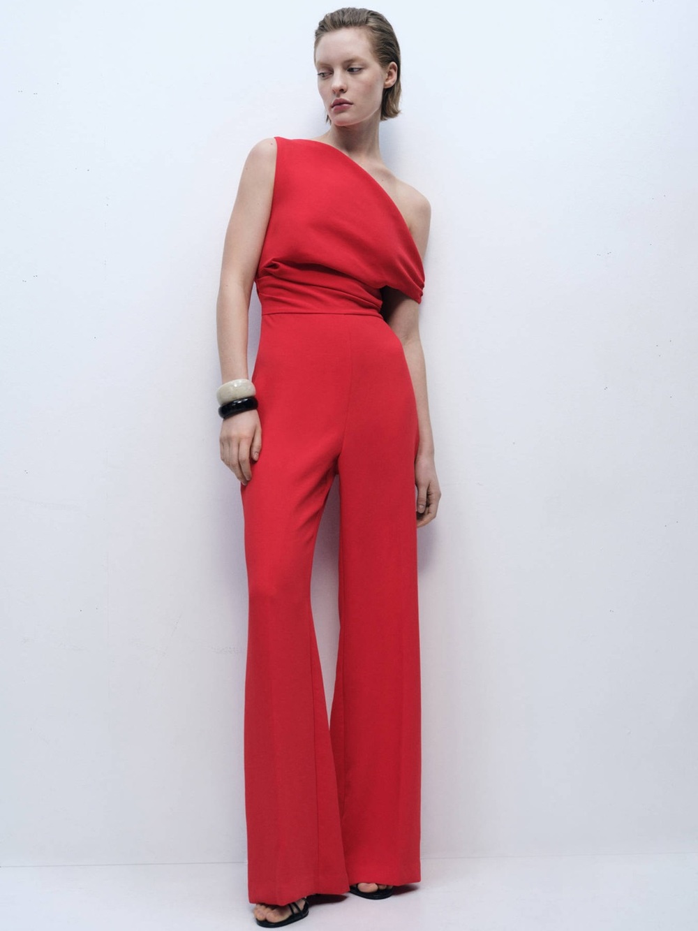 Mango Off-Shoulder Red Jumpsuit Size Large BNWT Crystals missing